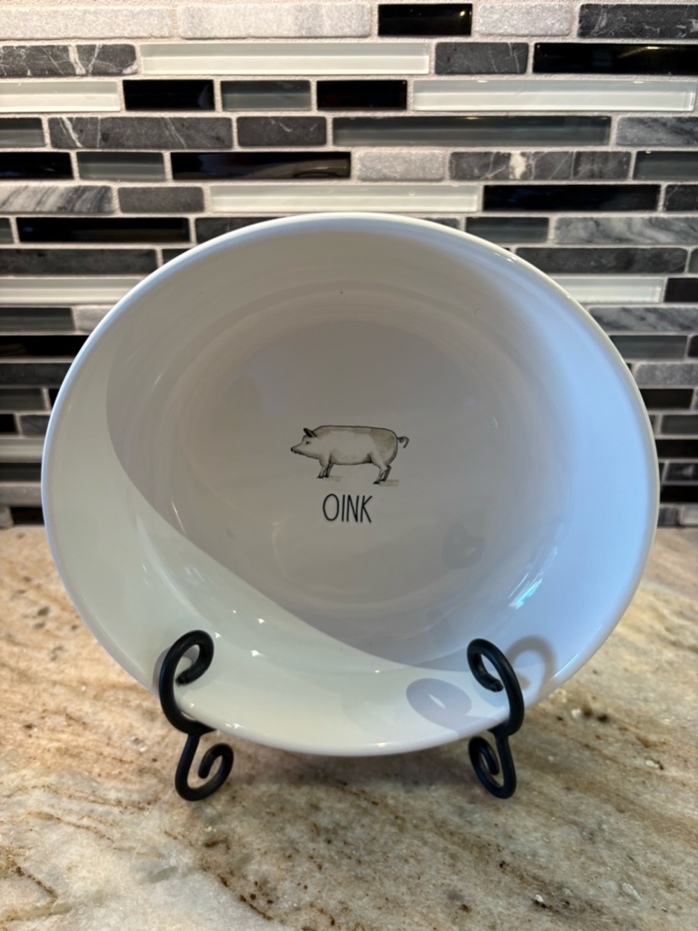 Rae Dunn White Ceramic 'OINK' Serving Bowl with Pig Motif